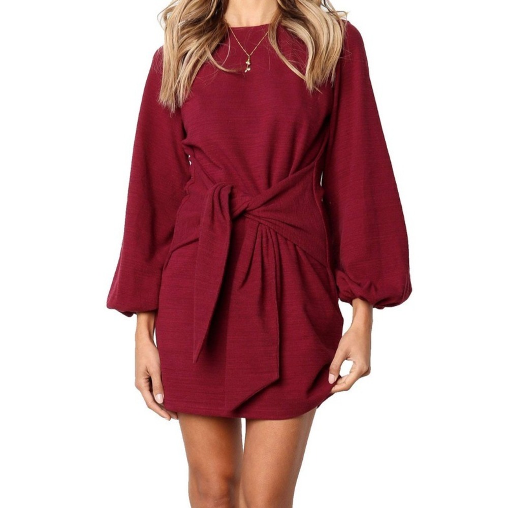 R. Vioimos Anthropologie Dress‎ Womens M 8/10 Red Tie Front/Back Balloon Sleeve